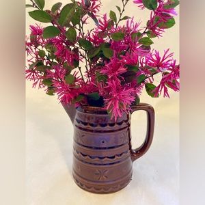 VINTAGE MARCREST Mid-Century Stoneware Pitcher - Brown - Daisy & Dot Pattern